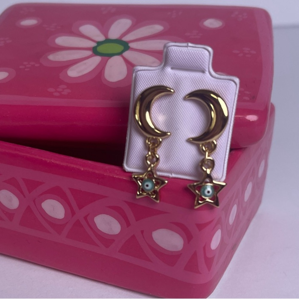Gold Crescent‎ and Star Earrings Gold plated Waterproof